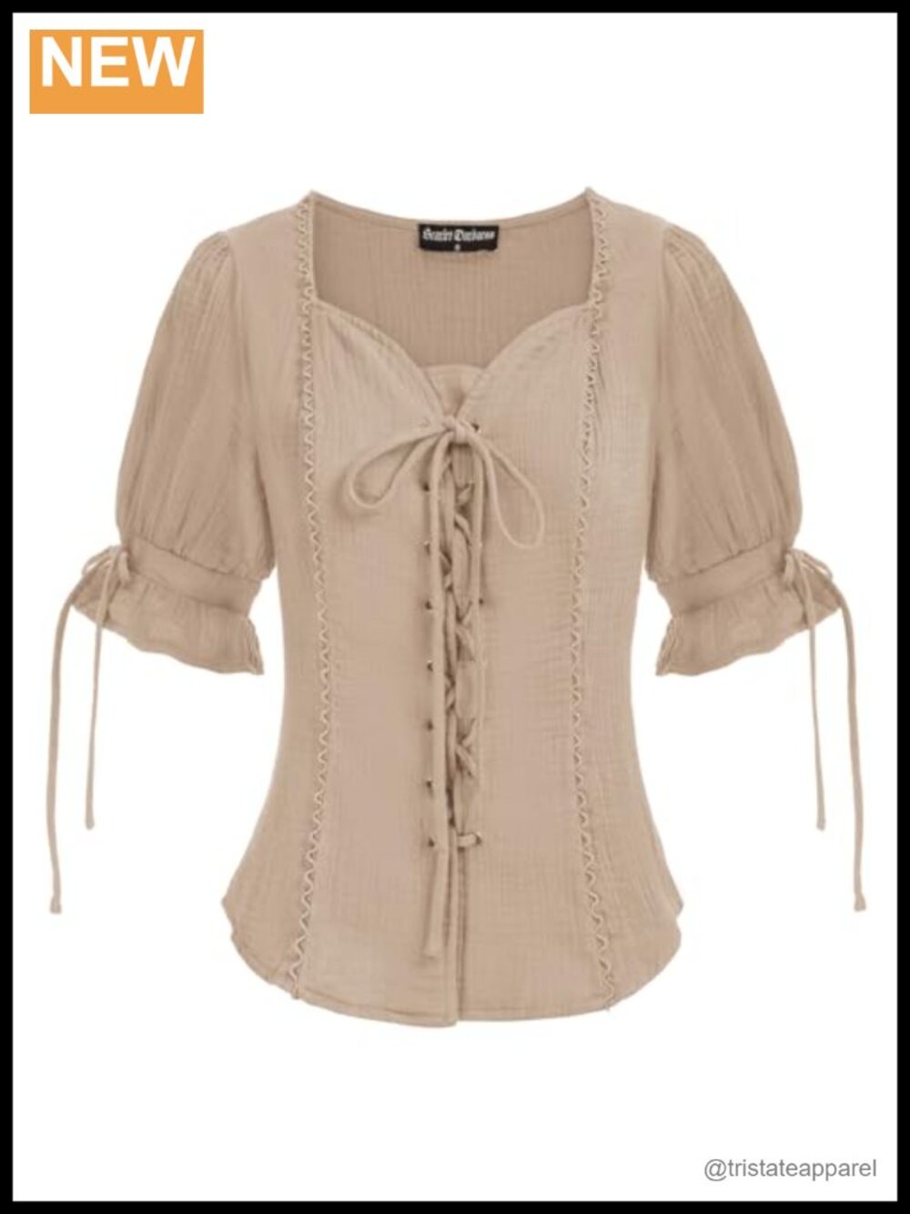 Renaissance Sweetheart Neck Puff Sleeve Lace-Up Blouse Women's Cotton Peasant